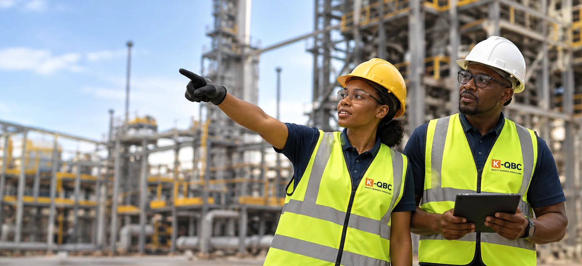 Équipe K-Quality Consulting réunie sur un site industriel